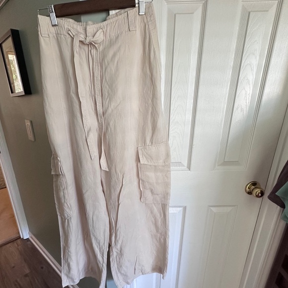 MARKS & SPENCER  Linen Blend Wide leg Cargo Pants - Ivory - US16 / UK 20 - Picture 1 of 7